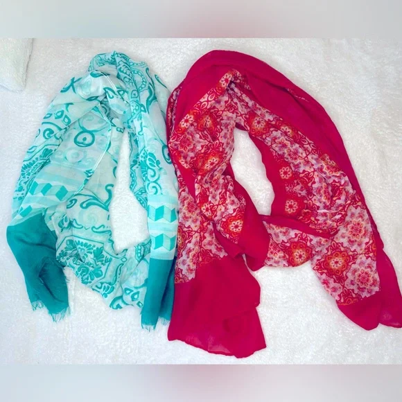 💥3/$20 Charming Charlie Scarves Bundle Pink & Teal- OR use as table runners - Picture 1 of 15